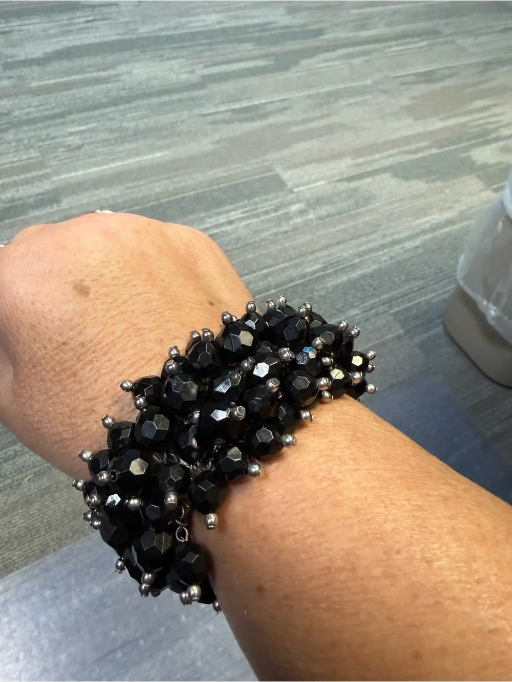 Black Crystal Beaded Cha-Cha Accordion Statement Bracelet